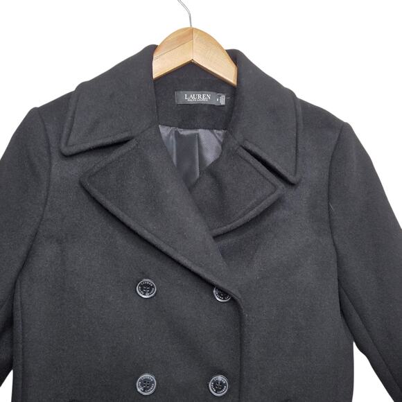 Lauren Ralph Lauren Women Double Breasted Wool Blend SZ 8 Black Peacoat Capsule - Picture 2 of 11